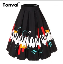 Midi Skirt Floral-Print Tonval Retro Vintage High-Waist Womens Plus-Size 4XL Summer Pleated