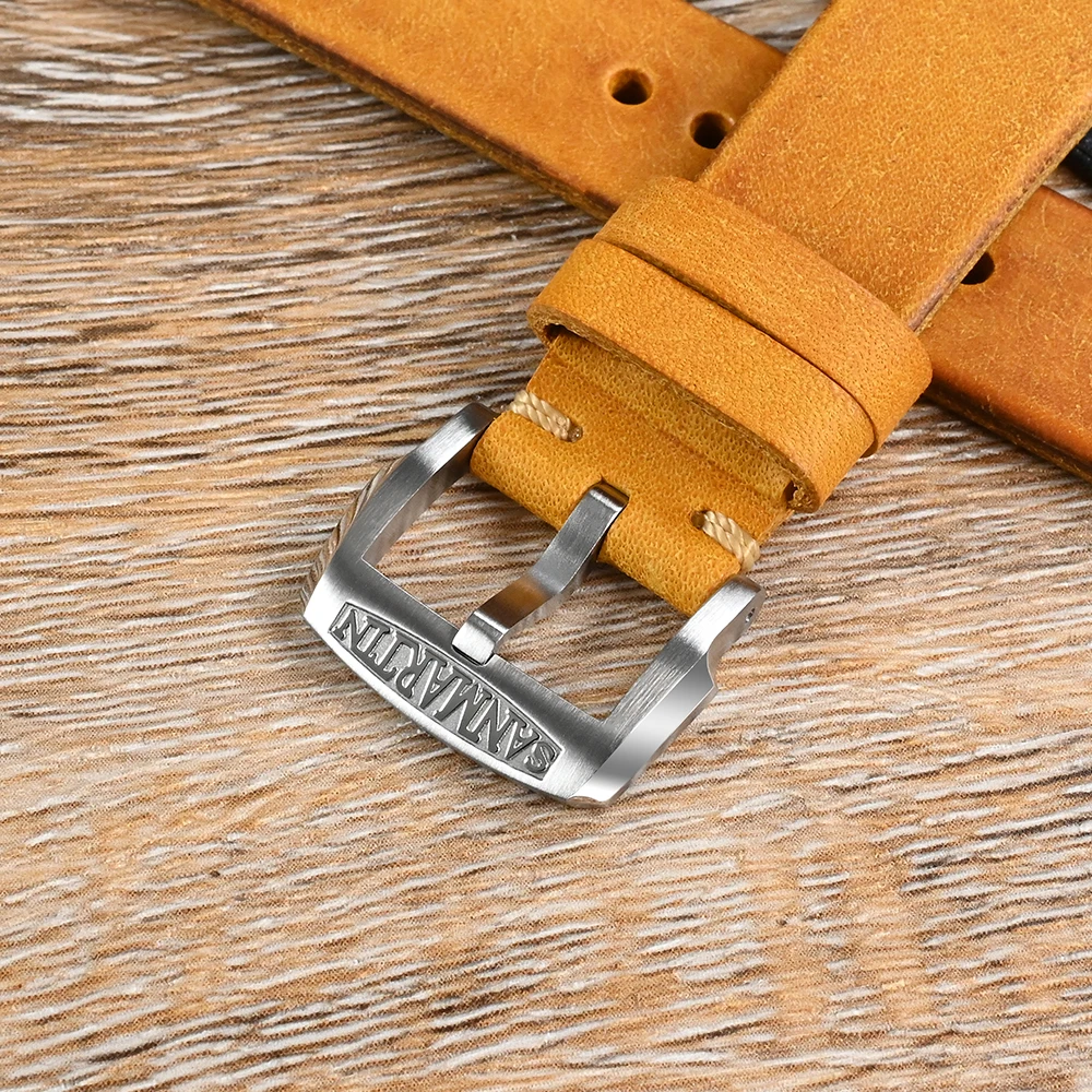 San Martin Leather Strap Quick Release Suitable For 20mm 22mm General Type Watch Bands 316L Stainless Steel Buckle Watch Parts