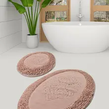 Коврики для ванной нескользящие Противоскользящие коврики Нескользящие противоскользящие Pianta овальные хлопковые розовые 2'Li набор 60X100 cm-50X60 см