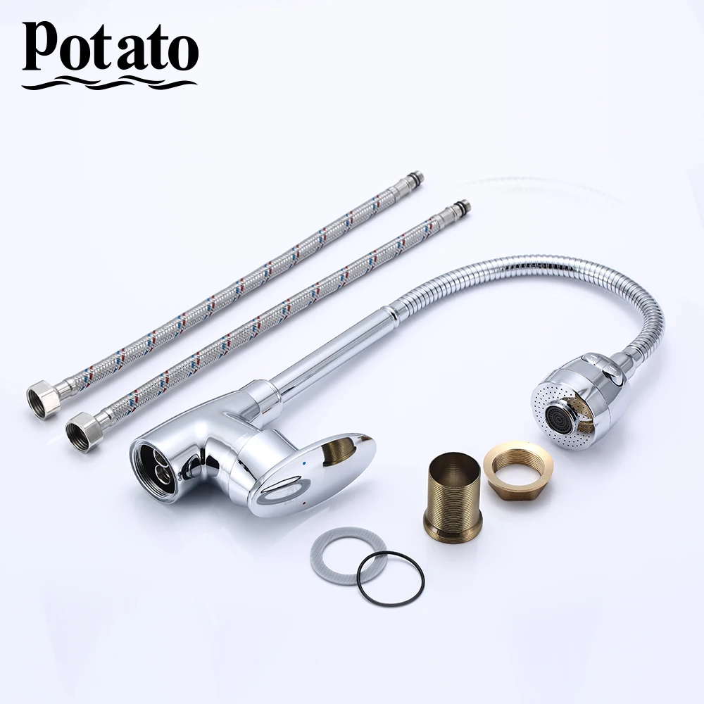 Potato Universal Solid Kitchen Mixer Cold and Hot flexible Kitchen Tap Single lever Hole Water Tap Kitchen Faucets P5812