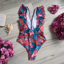 One-Piece Swimsuit Bathing-Suits Beach-Wear Ruffle The-Shoulder Sexy New Off Women Deep-V