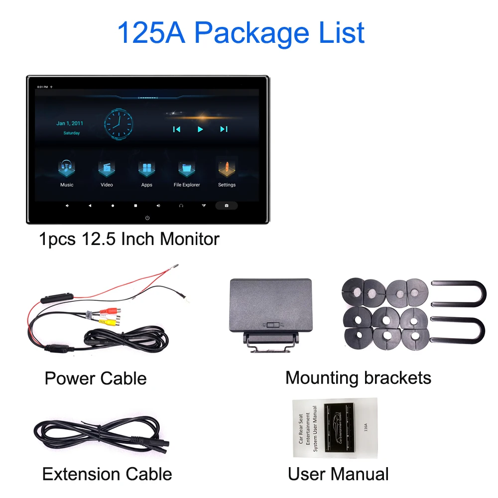 ONKAR 12,5 дюймов Android 9,0 подголовник монитор 1920*1080 4K 1080P видео Поддержка Miracast Wifi FM SD HDMI USB MP5 2 ГБ+ 16 Гб - Цвет: 1pcs 125A
