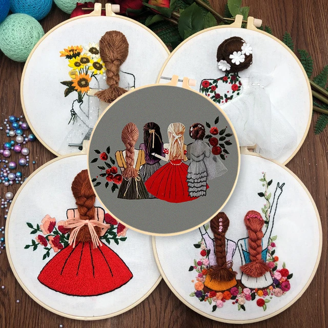 Embroidery Starter Kit Colorful Ergonomic Cross Stitch Kit with 3x  Embroidery Cloth 1x Embroidery Hoop 9x Needles 3x Colorful - AliExpress