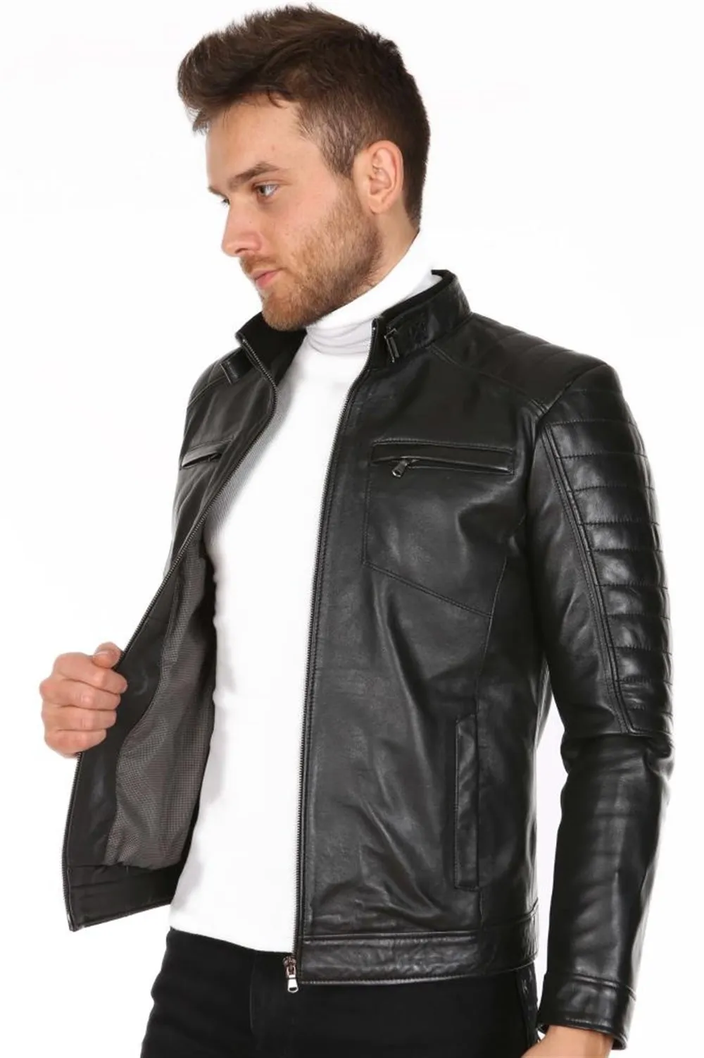 genuine leather men's jacket sport model original lambskin black colour furless softy 2022 trend appearance made in turkey e-131 cowhide leather jacket mens