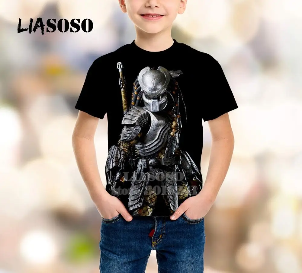 19 LIASOSO/Летний Детский свитер для подростков футболка с 3D принтом «Хищник» детский топ, пуловер с короткими рукавами для мальчиков и девочек, B128 - Цвет: 19