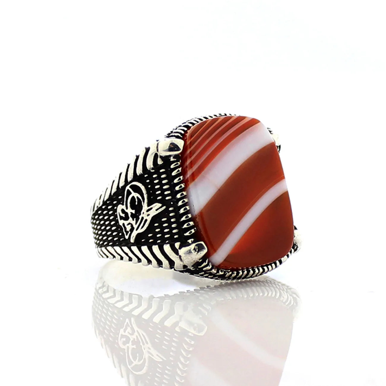 

925 Sterling Silver Ring for Men Solimani Orange Agate Stone Jewelry fashion vintage Gift Mens Rings All Size Made in turkey