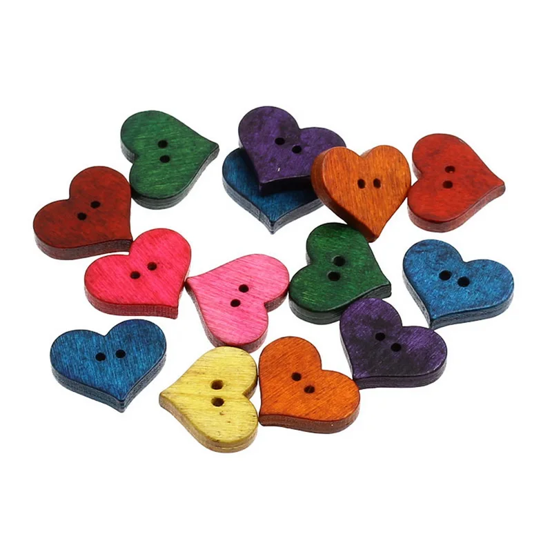 Деревянная кнопка в форме сердца с двойным отверстием 20x16,5 MM-1 группа 100 - Цвет: Многоцветный