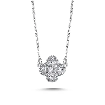 

KUTAYDAN Zircon Cubic Zirconia Clover Necklace 925 Sterling Silver