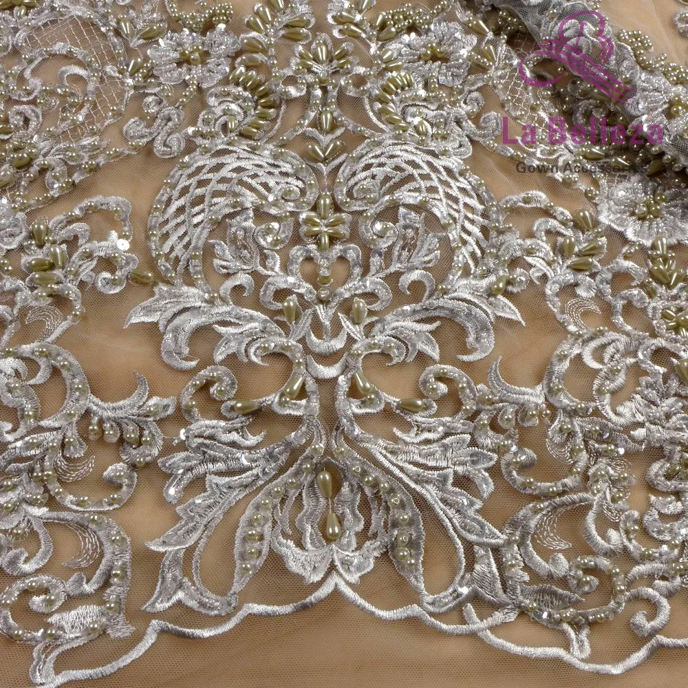 La Belleza Новинка 75 см ширина слоновая кость двустороннее вышитое блестящим бисером красивые, с кружевной оторочкой кружевной отделкой для свадебных аксессуаров 1 ярд