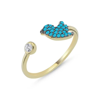 

Silver 925 Sterling Nano Turquoise Cubic Zirconia Tiny Bird Adjustable Ring