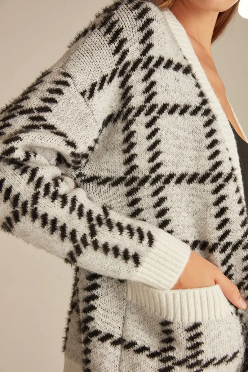 Joinus клетчатый трикотажный кардиган с карманом женская черно белая одежда|Куртки|