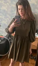 Mini Dress Lantern Short-Sleeve OOTN A-Line Pink Elegant Green Cotton Casual Women Ladies