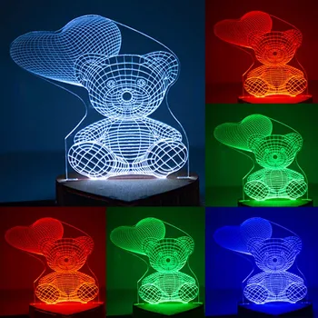 

3D LED night Light S lamp Kids Decoration bedroom Bear heart flash lamp wedding party gifts