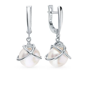 

Silver earrings with cubic zirconia and pearls sunlight sample 925