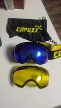 COPOZZ-Gafas de esquí con funda y lente amarilla, lentes de esquí esféricas antivaho, para esquiar, para hombre y mujer, gafas de nieve + lente + caja