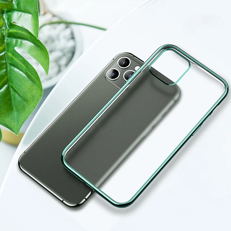 Прозрачный чехол для i Phone 11 Pro Max с гальваническим покрытием ультратонкий ТПУ