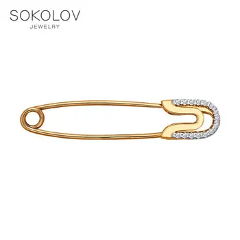

Brooch SOKOLOV gold with cubic zirconia, fashion jewelry, 585, women's male