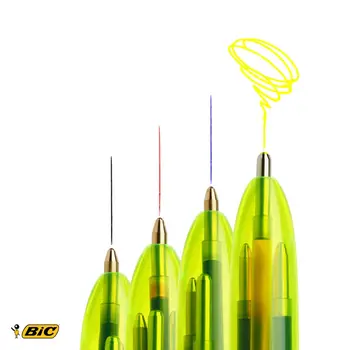 

BIC®4 Colours™Fluo retractable ball point pen, 1 mm medium tip, white and green body, varied ink colors
