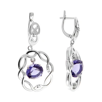 

Earrings made of silver with quartz color rhodolite and Cat's Eye