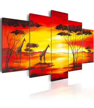 

Picture-giraffes with sunset on the background