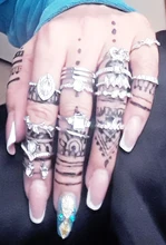 Docona 15 unids/set Vintage de Color plata anillos para las mujeres de cristal claro de piedra corazón hueco geométrico boda anillos de joyería 8946