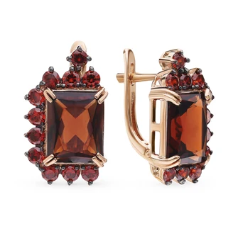 

Gold earrings with cubic zirconia and Garnet sunlight sample 585