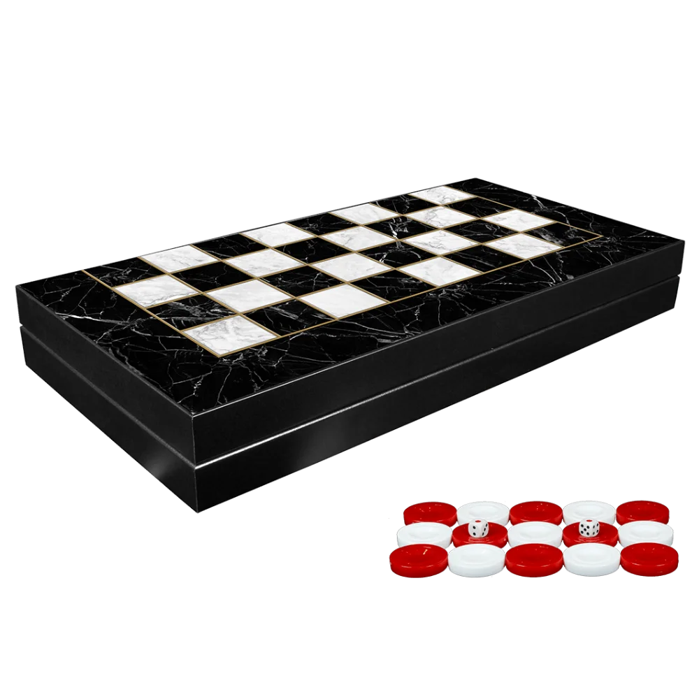Black Marble Backgammon Chess Set Checkers Draughts Fantastic Quality Luxury Chestnut Wooden Adult Gift Entertainment Board Game