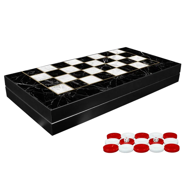 Luxury black leather and marble chess set board with roman