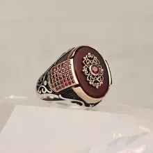 925 Серебряное кольцо для мужчин с красным Aqeeq(агат) и циркониевым камнем