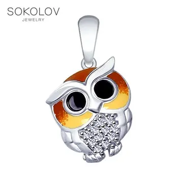 

Pendant SOKOLOV silver Owlet with enamel and cubic zirkonia fashion jewelry 925 women's male, pendants for neck women