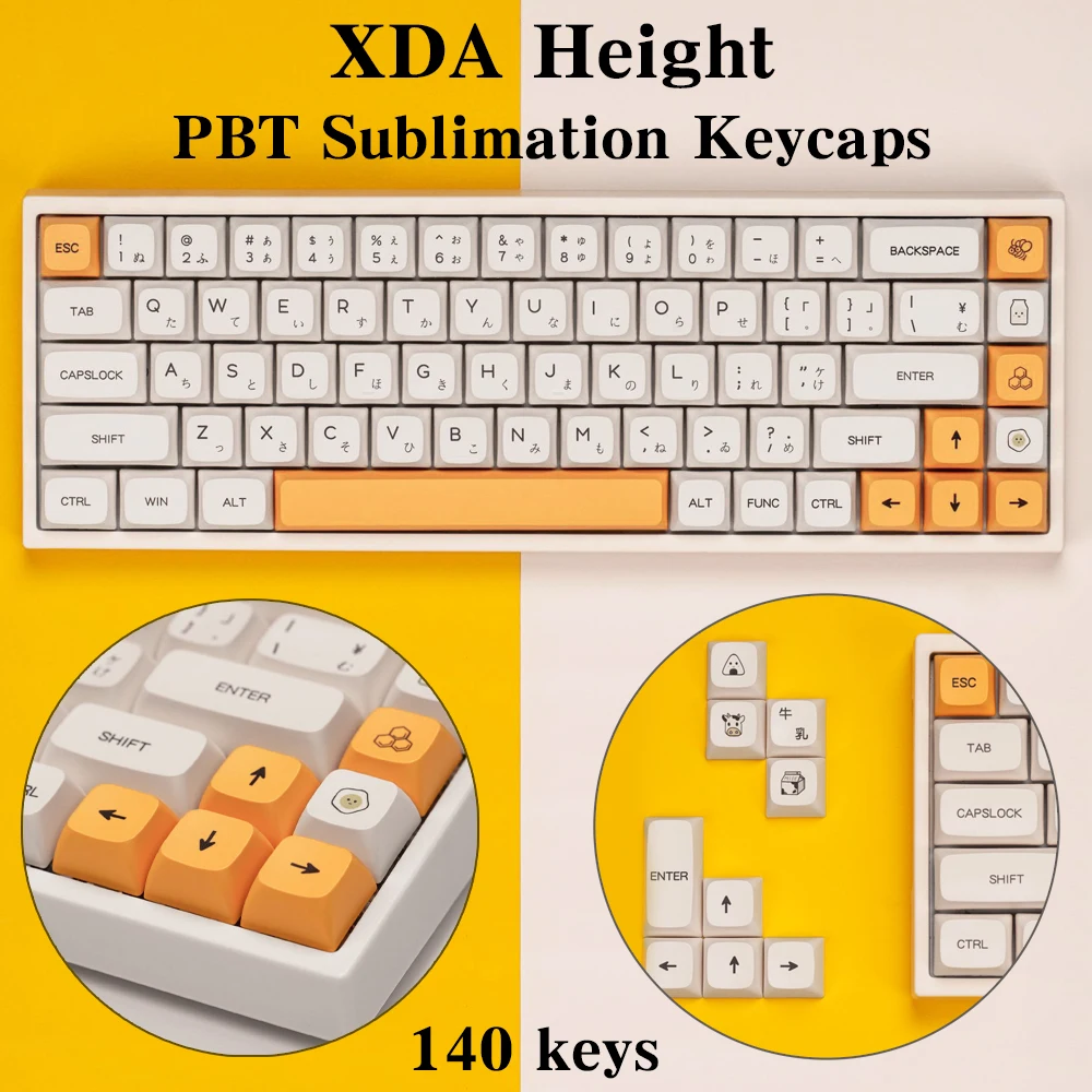 

140 Keys PBT Keycap DYE-SUB XDA Profile Personalized Minimalist White Honey Milk Japanese Keycap for Mechanical Keyboard