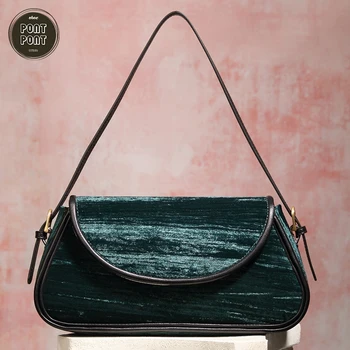 

Fancy Luxury Velvet Baguette Handbag Shoulder Strap Bag For Women Designer Fashion Handbag Female Bag sac a main femme bolsas