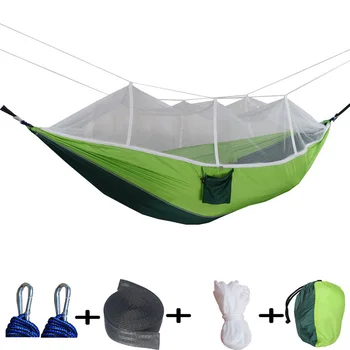 

2020 Outdoor Camping Hammock with Mosquito Net High Strength Parachute Fabric Hanging Bed Hunting Sleeping Swing For 1-2 People