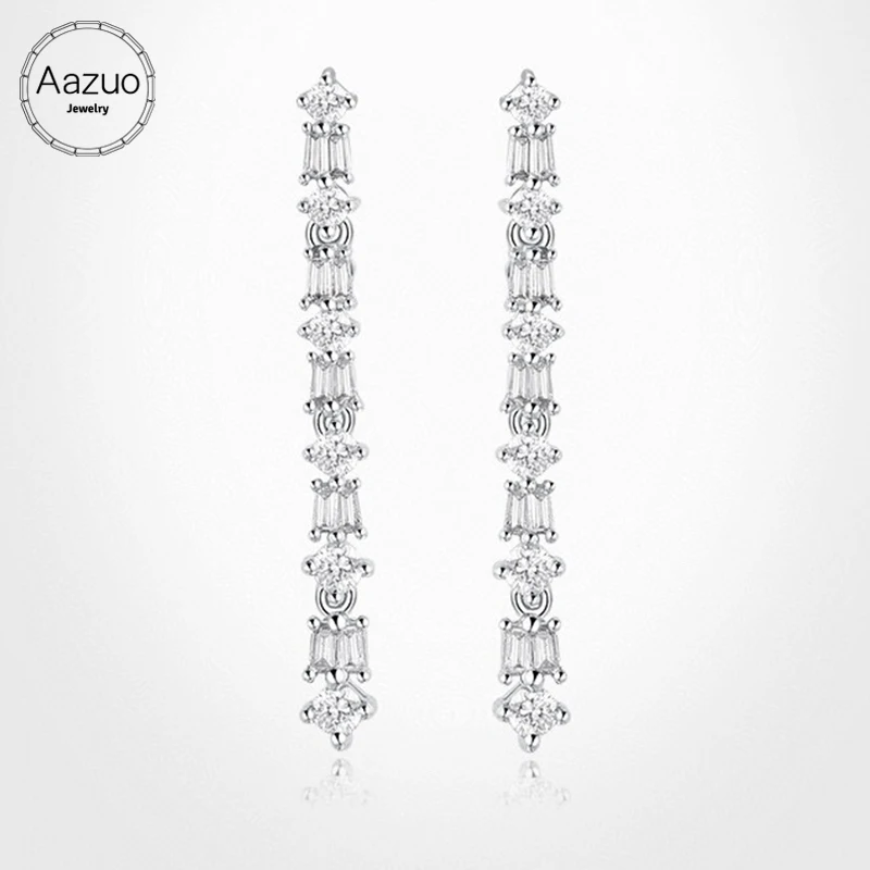 

Aazuo 18K Pure White Gold Real Natrual Diamonds 0.25ct H Si Lovely Line Stud Earring Upscale Trendy Classic Party Fine Jewelry
