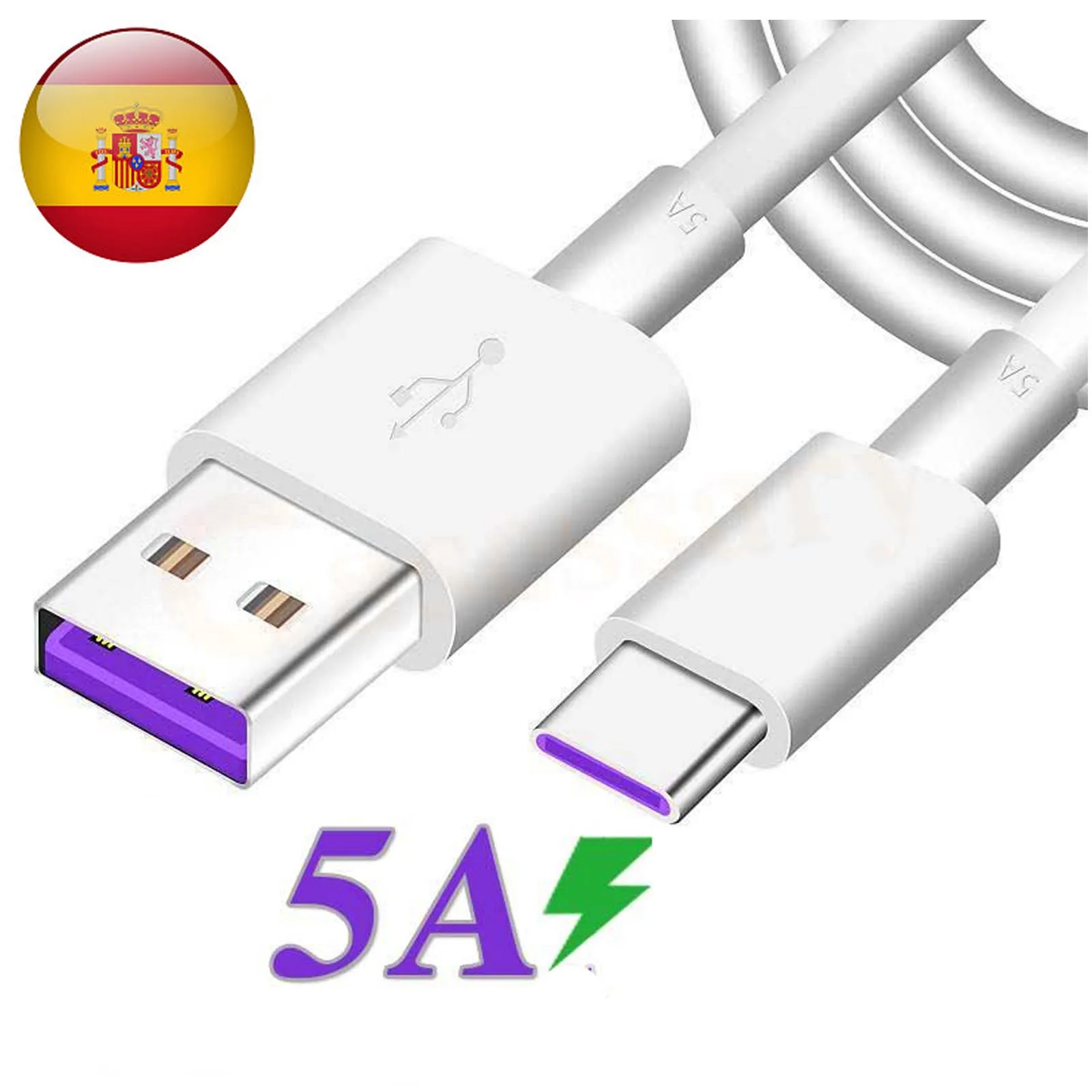 Cable De Carga Ultra Ralpida Y Datos 5A Cargador Rajido Supercarga Blanco Para Samsung Huawei Xiaomi Pocophone Sony Google Pixel