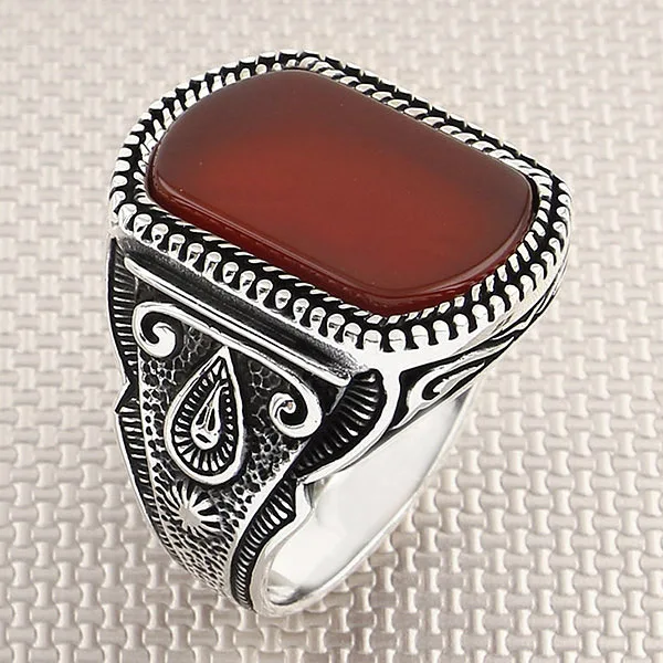 

Red Agate Gemstone Men Jewellery 925 Sterling Silver Men Ring With Natural Stone Classy Men Rings Handmade Silver Ring