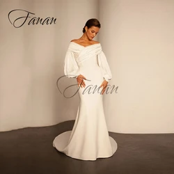 Boat Neck Off The Shoulder Mermaid Wedding Dresses Sweep Train Long Sleeve Satin Bridal Gown robe de mariée vestidos de novia
