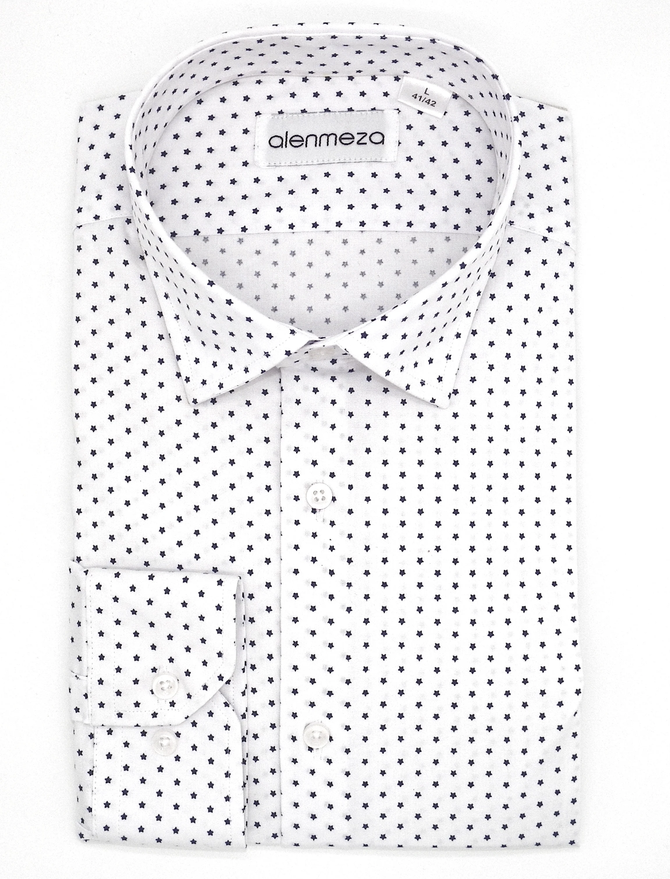 

ALENMEZA Male 100 Cotton White Print Casual Street Style Modern Fit Pocketless Four Season Shirt