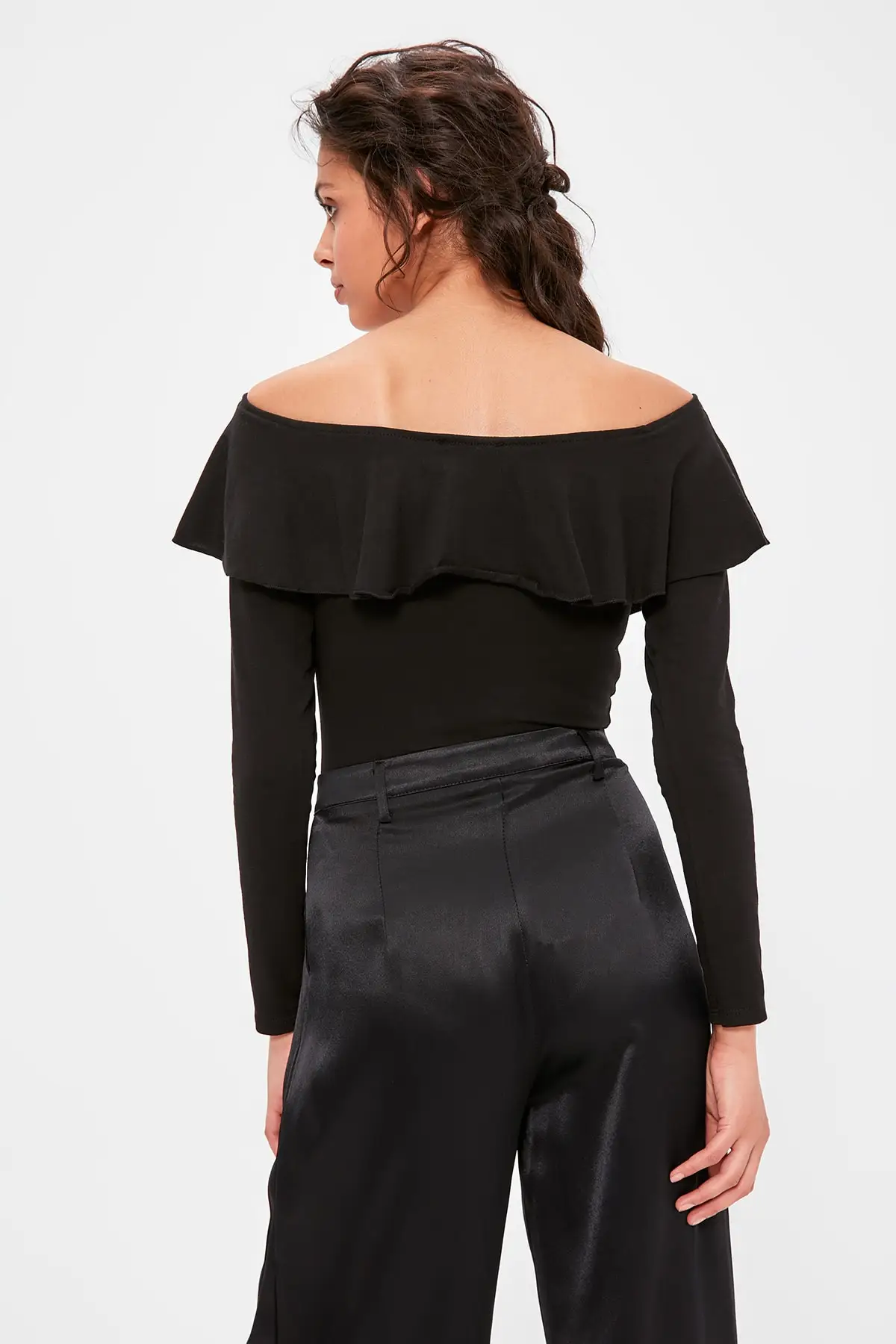 Trendyol черный воротник Кармен Трикотажный боди TWOAW20BD0044