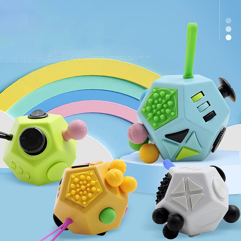 Fidget Toy Cube Anxiety Stress Relief 12 Sided Sensory Finger for Adults and Kids Black fidget toys,puzzle toys,anti stress toys,puzzle cube,magic puzzle cube