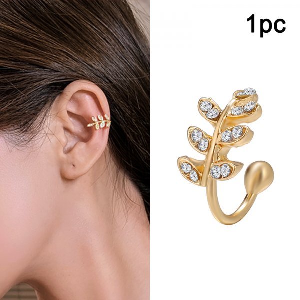 Crystal Leaf Ear Clip Non-Piercing Earring For Women Fashion Leaves Butterfly Ear Cuff Clip Jewelry Gift