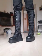 DORATASIA INS Marca novedosa-botas altas hasta el muslo para mujer, cuñas con plataforma y hebilla, parte inferior gruesa, zapatos de calle frescos