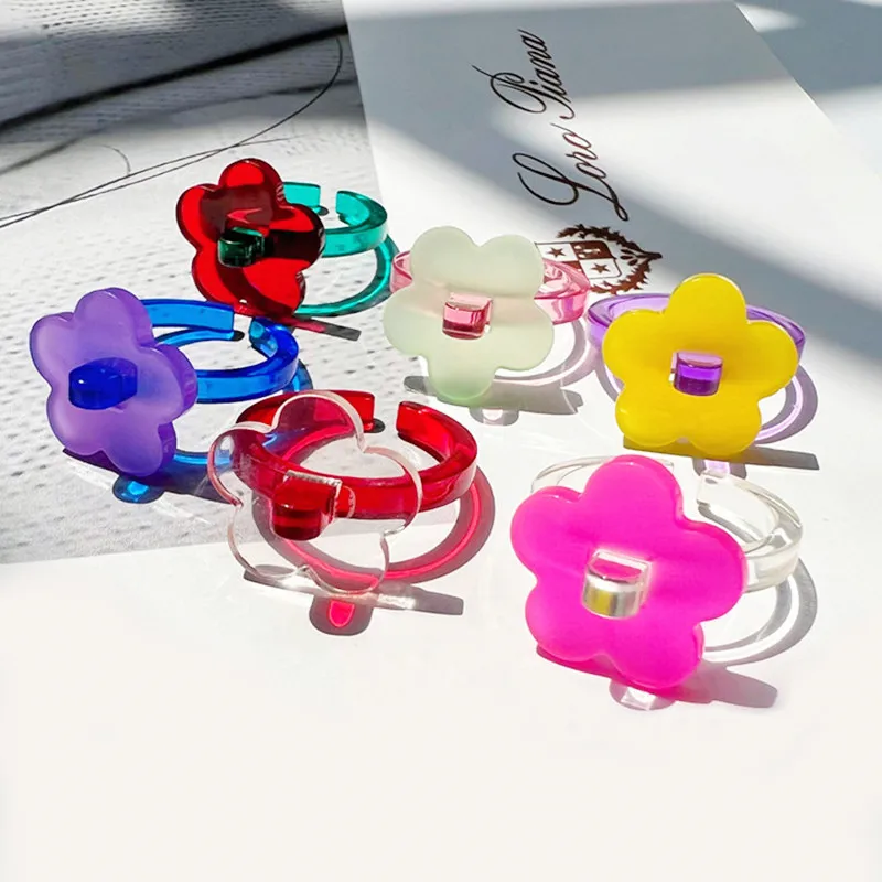 Trendy INS Korean Concise Irregular Oval Acrylic Resin Ring For Women Girls Party Jewelry Gift