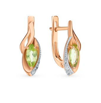 

Gold earrings with хризолитом and cubic zirconia sunlight sample 585 test