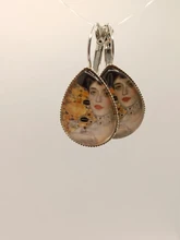 Teardrop Earrings Glass-Dome Golden Gustav Klimt Painting Classical Hook French The-Kiss