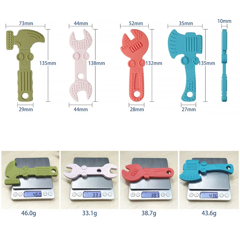 Baby Silicone Teether 4pcs BPA-Free Wrench Tools Necklace Pendant Teeth Care Chewing Toy