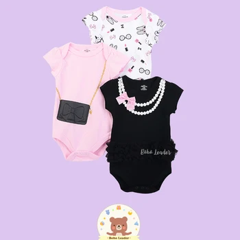 Bobo Leader Hudson Baby Luvable Friends Top quality 100 Cotton Rompers toddler Girls jumpsuit 0-12M newborn set 3pcs tanie i dobre opinie Fashion O-Neck Short Fits true to size take your normal size Baby Girls Bodysuits Print