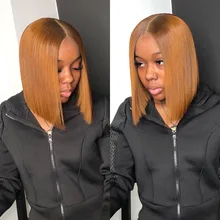 Jengibre Bob corto pelucas de cabello humano Rubio transparente peluca con malla frontal 13*1 Remy peruano recto naranja malla con división frente pelucas de cabello