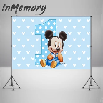 

Blue Background Mickey 1st Birthday Party Banner Decoration Photocall Newborn Photography Backdrop Photo Studio 220x150cm