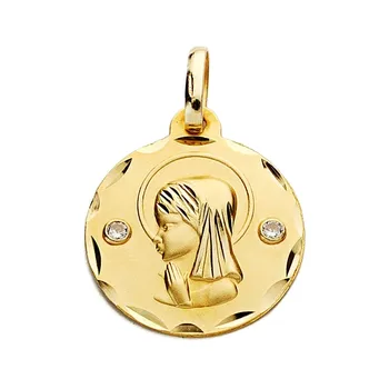 

Medal 18k gold Virgin nina 18mm. Carved carved cubic zirconia [AA2657]